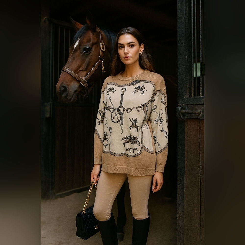 Vintage Apart Equestrian Chic Lambswool Angora Sweater M Horse Polo Old Money
